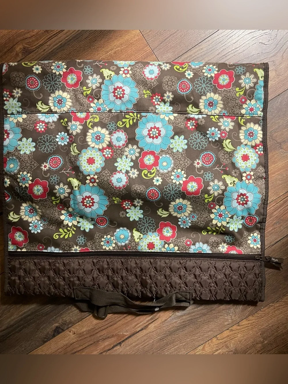 Vera Bradley Brown Floral Quilted Garment Bag with Aqua & Pink Flowers VTG Vibes